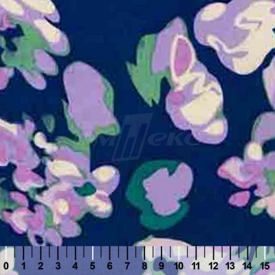 Штапель принт (100% вискоза) D4,C3, 110 гр/м2, шир.140см, принт цветы/василёк - купить в Волжском. Цена 343 руб.