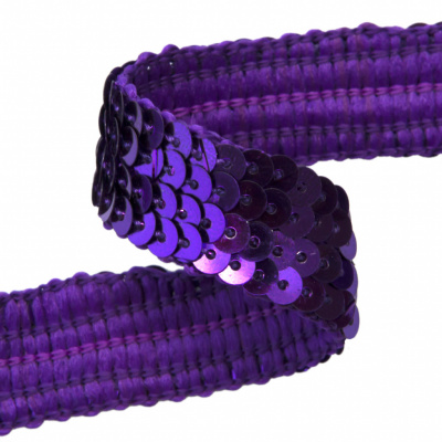 Тесьма с пайетками 12, шир. 20 мм/уп. 25+/-1 м, цвет фиолет - купить в Волжском. Цена: 778.19 руб.