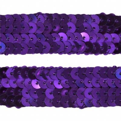 Тесьма с пайетками 12, шир. 20 мм/уп. 25+/-1 м, цвет фиолет - купить в Волжском. Цена: 778.19 руб.
