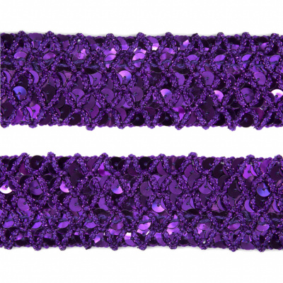 Тесьма с пайетками 12, шир. 35 мм/уп. 25+/-1 м, цвет фиолет - купить в Волжском. Цена: 1 321.65 руб.