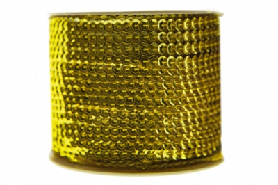 Пайетки "ОмТекс" на нитях, SILVER-BASE, 6 мм С / упак.73+/-1м, цв. 7 - св.золото - купить в Волжском. Цена: 468.37 руб.