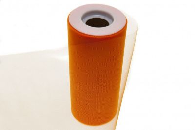 Фатин в шпульках 16-127, 10 гр/м2, шир. 15 см (в нам. 25+/-1 м), цвет оранжевый - купить в Волжском. Цена: 100.69 руб.