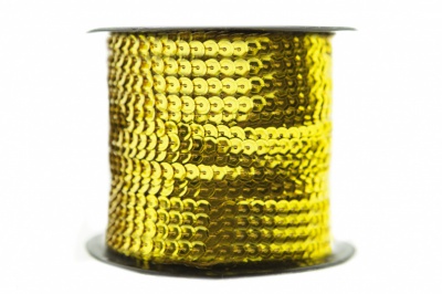 Пайетки "ОмТекс" на нитях, SILVER-BASE, 6 мм С / упак.73+/-1м, цв. А-1 - т.золото - купить в Волжском. Цена: 468.37 руб.